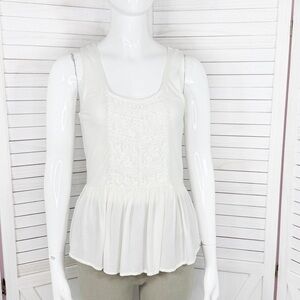 Arizona Jeans Juniors Lace Panel Tiered Hem Tank Top Shirt Cream Medium